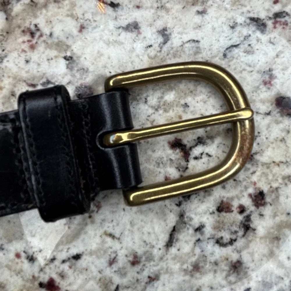 Fossil‎ Braided Belt Womens L Black Excellent Leather Trim Solid Brass BT5043